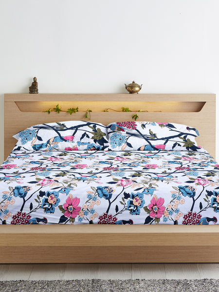 Birdsong Bloom Cotton Blend Bedsheet