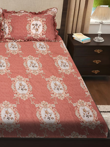 Elegant 5-Piece Quilted Bedding Set | King Size | Light Coral with Floral & Damask Accents