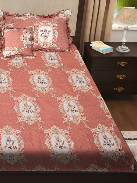Elegant 5-Piece Quilted Bedding Set | King Size | Light Coral with Floral & Damask Accents