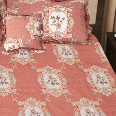 Elegant 5-Piece Quilted Bedding Set | King Size | Light Coral with Floral & Damask Accents