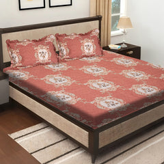 Elegant 5-Piece Quilted Bedding Set | King Size | Light Coral with Floral & Damask Accents