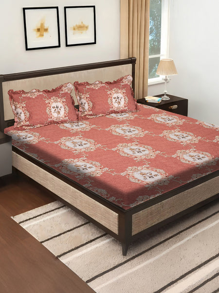 Elegant 5-Piece Quilted Bedding Set | King Size | Light Coral with Floral & Damask Accents
