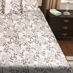 Elegant 5-Piece Quilted Bedding Set | King Size | Grey Leaf Botanical Print on White
