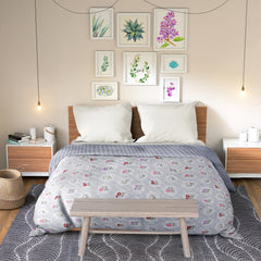 Ultrasonic Reversible Comforter – Floral & Houndstooth (Grey & White) | Queen Size (90x90 inches)