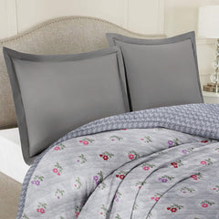 Ultrasonic Reversible Comforter – Floral & Houndstooth (Grey & White) | Queen Size (90x90 inches)