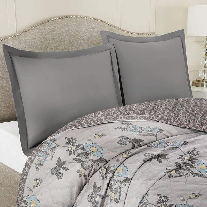 Ultrasonic Reversible Comforter – Floral & Geometric Lattice (Cream & Grey) | Queen Size (90x90 inches)