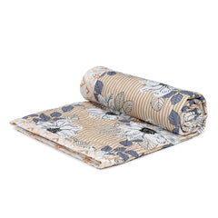 Ultrasonic Reversible Comforter – Floral Stripes & Geometric (Tan & White) | Queen Size (90x90 inches)