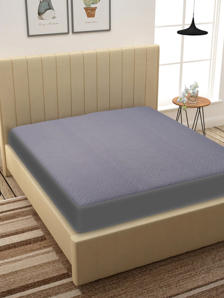 Grey Waterproof Mattress Protector – Fitted Wavy Textured Design