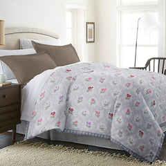 Ultrasonic Reversible Comforter – Floral & Houndstooth (Grey & White) | Queen Size (90x90 inches)