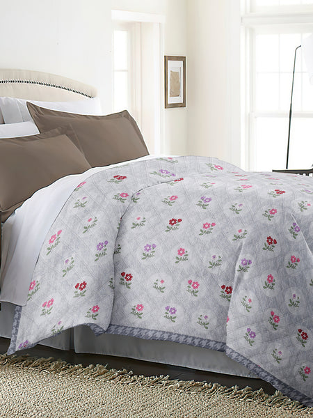 Ultrasonic Reversible Comforter – Floral & Houndstooth (Grey & White) | Queen Size (90x90 inches)