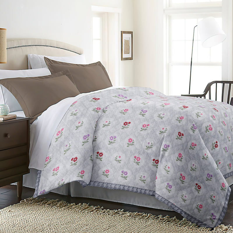 Ultrasonic Reversible Comforter – Floral & Houndstooth (Grey & White) | Queen Size (90x90 inches)