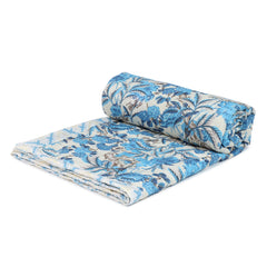 Ultrasonic Reversible Comforter – Classic Blue Blooms & Geometric Charm (Blue & Cream) | Queen Size (90x90 inches)