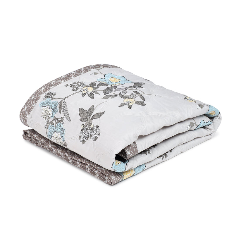 Ultrasonic Reversible Comforter – Floral & Geometric Lattice (Cream & Grey) | Queen Size (90x90 inches)