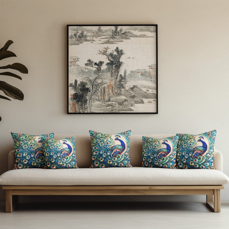 Royal Peacock Cushion Cover (14” x 14”)