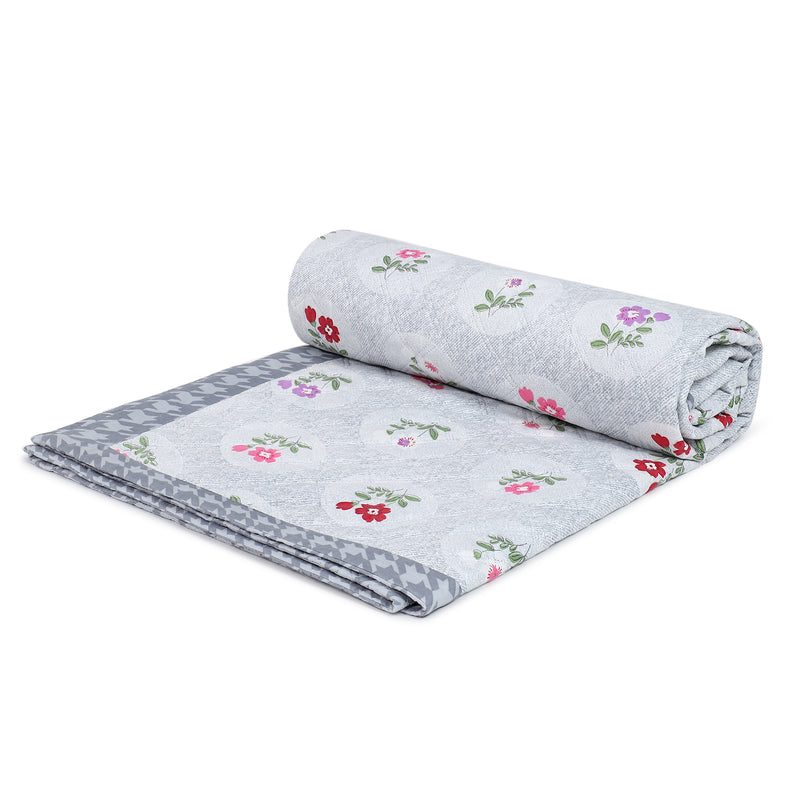 Ultrasonic Reversible Comforter – Floral & Houndstooth (Grey & White) | Queen Size (90x90 inches)