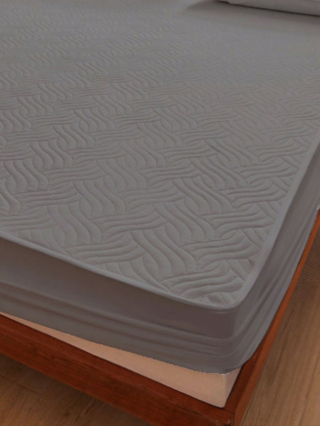 Grey Waterproof Mattress Protector – Fitted Wavy Textured Design
