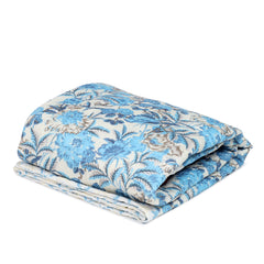 Ultrasonic Reversible Comforter – Classic Blue Blooms & Geometric Charm (Blue & Cream) | Queen Size (90x90 inches)