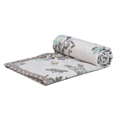 Ultrasonic Reversible Comforter – Floral & Geometric Lattice (Cream & Grey) | Queen Size (90x90 inches)