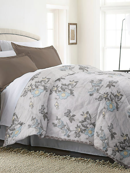 Ultrasonic Reversible Comforter – Floral & Geometric Lattice (Cream & Grey) | Queen Size (90x90 inches)