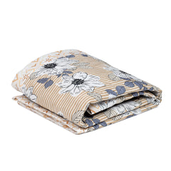 Ultrasonic Reversible Comforter – Floral Stripes & Geometric (Tan & White) | Queen Size (90x90 inches)