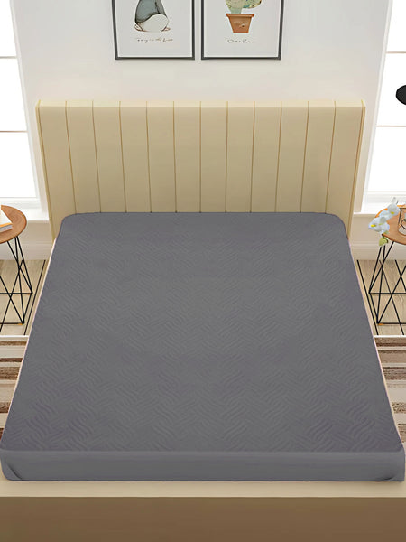 Grey Waterproof Mattress Protector – Fitted Wavy Textured Design