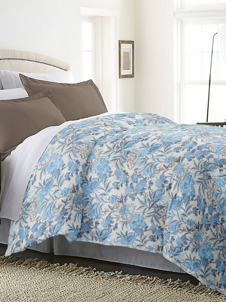 Ultrasonic Reversible Comforter – Classic Blue Blooms & Geometric Charm (Blue & Cream) | Queen Size (90x90 inches)