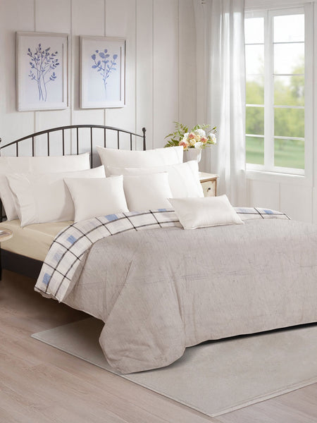 Ultrasonic Reversible Comforter – King Size (90x100 inches) | Black & White with Blue Squares