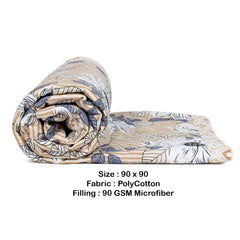 Ultrasonic Reversible Comforter – Floral Stripes & Geometric (Tan & White) | Queen Size (90x90 inches)