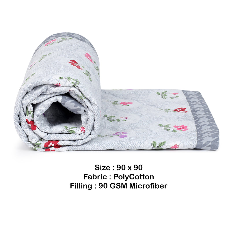 Ultrasonic Reversible Comforter – Floral & Houndstooth (Grey & White) | Queen Size (90x90 inches)