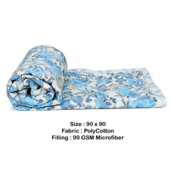 Ultrasonic Reversible Comforter – Classic Blue Blooms & Geometric Charm (Blue & Cream) | Queen Size (90x90 inches)