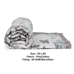 Ultrasonic Reversible Comforter – Floral & Geometric Lattice (Cream & Grey) | Queen Size (90x90 inches)