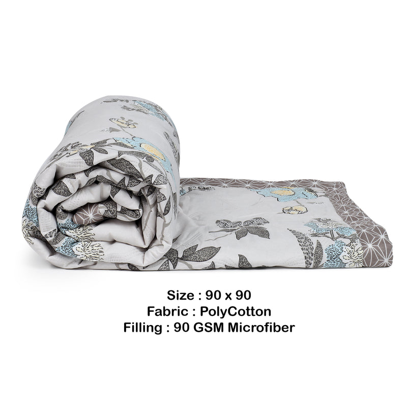 Ultrasonic Reversible Comforter – Floral & Geometric Lattice (Cream & Grey) | Queen Size (90x90 inches)
