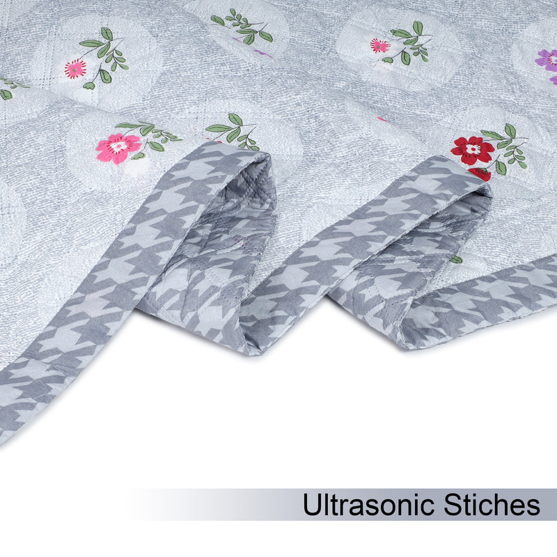 Ultrasonic Reversible Comforter – Floral & Houndstooth (Grey & White) | Queen Size (90x90 inches)