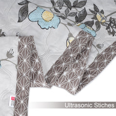 Ultrasonic Reversible Comforter – Floral & Geometric Lattice (Cream & Grey) | Queen Size (90x90 inches)