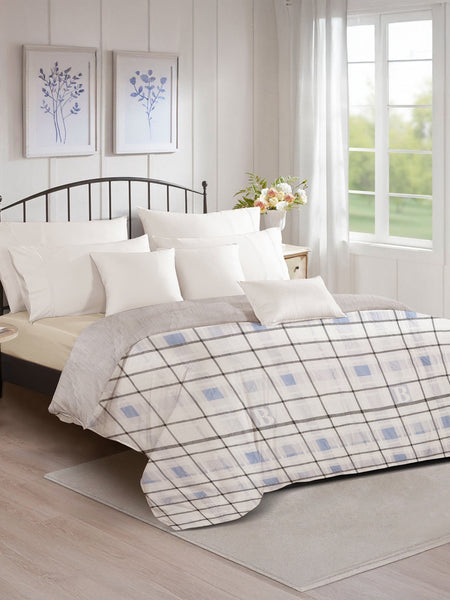 Ultrasonic Reversible Comforter – King Size (90x100 inches) | Black & White with Blue Squares