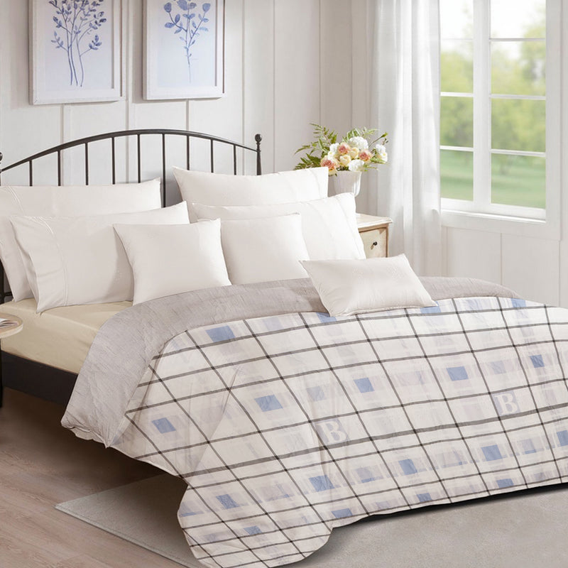 Ultrasonic Reversible Comforter – King Size (90x100 inches) | Black & White with Blue Squares