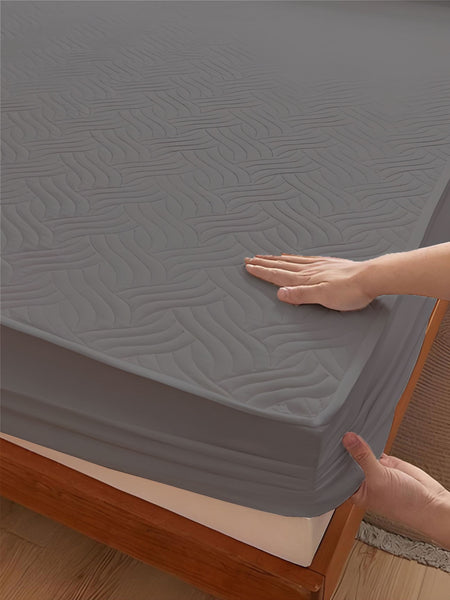 Grey Waterproof Mattress Protector – Fitted Wavy Textured Design