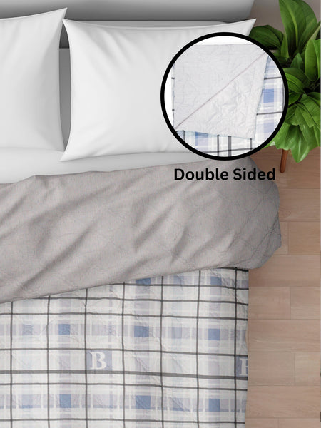 Ultrasonic Reversible Comforter – King Size (90x100 inches) | Black & White with Blue Squares