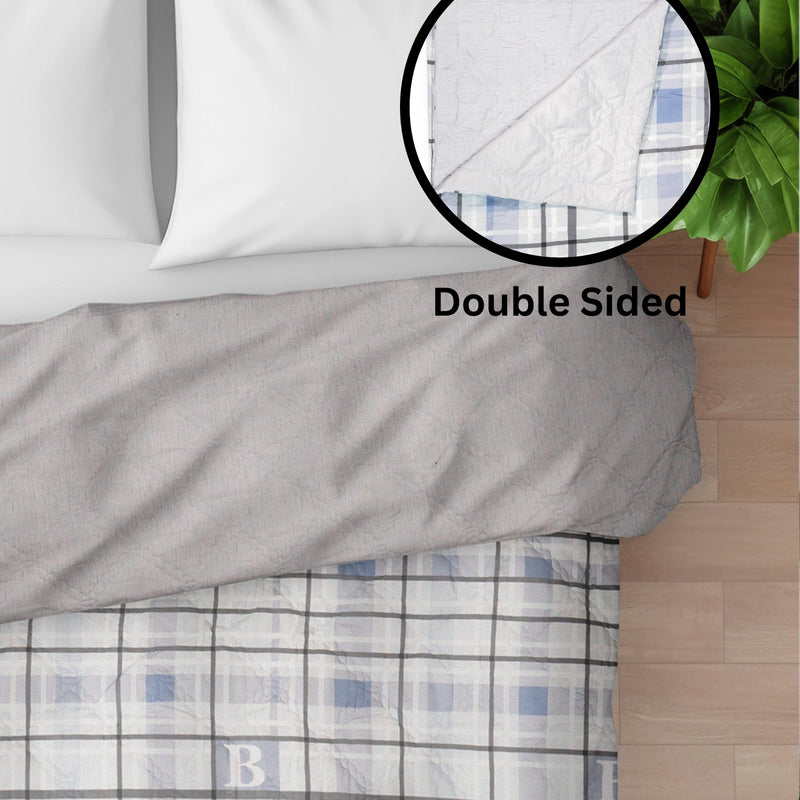 Ultrasonic Reversible Comforter – King Size (90x100 inches) | Black & White with Blue Squares