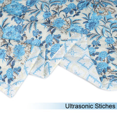 Ultrasonic Reversible Comforter – Classic Blue Blooms & Geometric Charm (Blue & Cream) | Queen Size (90x90 inches)