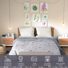 Ultrasonic Reversible Comforter – Floral & Houndstooth (Grey & White) | Queen Size (90x90 inches)