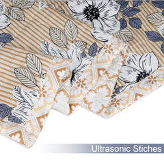 Ultrasonic Reversible Comforter – Floral Stripes & Geometric (Tan & White) | Queen Size (90x90 inches)