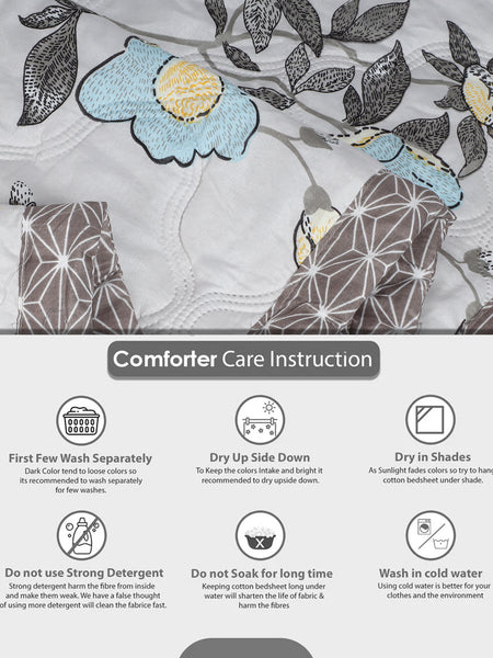 Ultrasonic Reversible Comforter – Floral & Geometric Lattice (Cream & Grey) | Queen Size (90x90 inches)