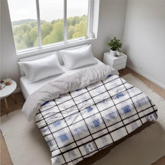 Ultrasonic Reversible Comforter – King Size (90x100 inches) | Black & White with Blue Squares