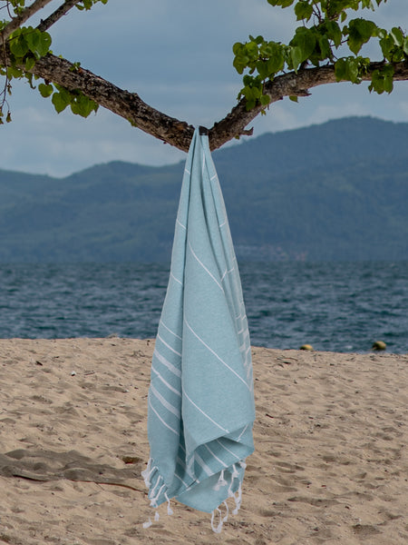 Aqua Blue Turkish Beach Towel | 100% Cotton | Ultra-Soft & Quick-Drying