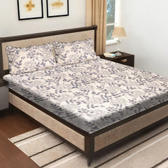 Elegant 5-Piece Quilted Bedding Set | King Size | Grey Leaf Botanical Print on White