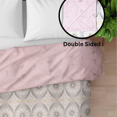 Ultrasonic Reversible Comforter – Baby Pink & Grey (Floral & Circular Patterns) | King Size (90x100 inches)