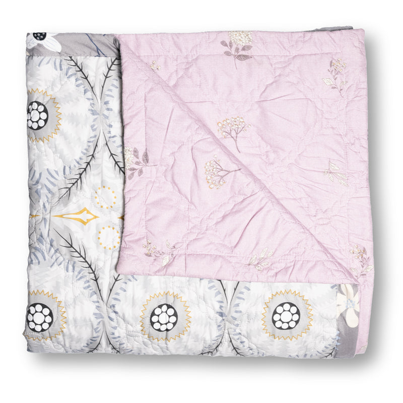 Ultrasonic Reversible Comforter – Baby Pink & Grey (Floral & Circular Patterns) | King Size (90x100 inches)