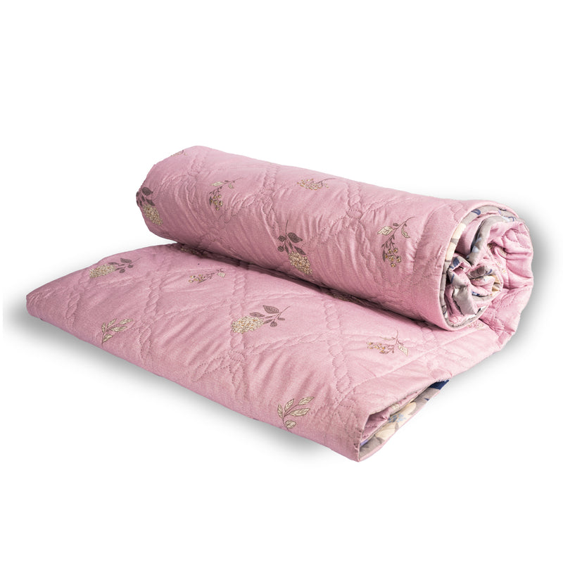 Ultrasonic Reversible Comforter – Baby Pink & Grey (Floral & Circular Patterns) | King Size (90x100 inches)