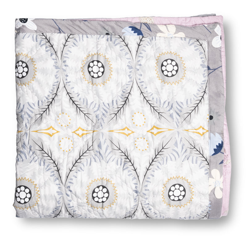 Ultrasonic Reversible Comforter – Baby Pink & Grey (Floral & Circular Patterns) | King Size (90x100 inches)